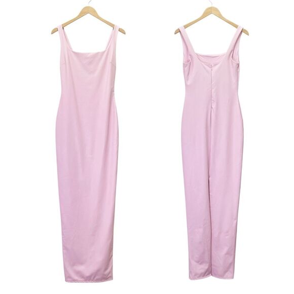 NWT Naked Wardrobe Pink Faux Leather Maxi Tank Dress Size Medium Fitted Bodycon - Picture 9 of 16